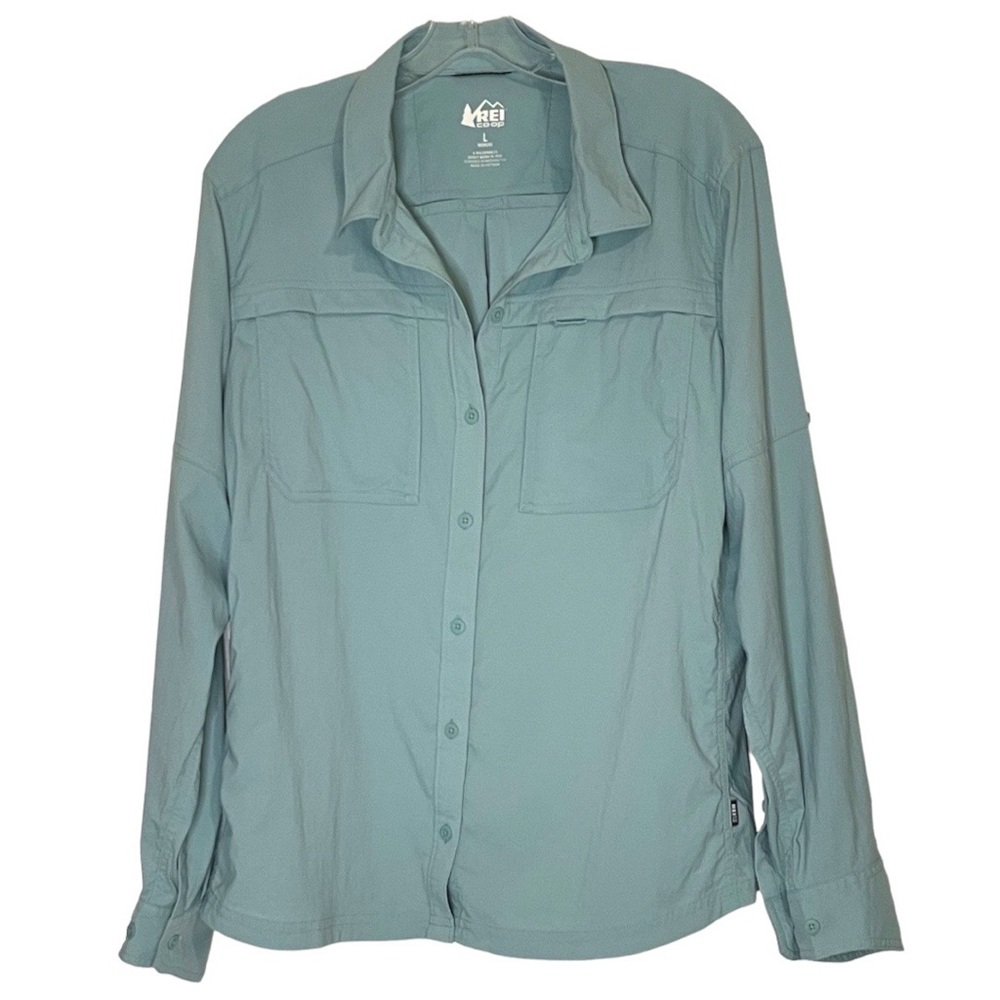REI Co-op Vapor Green Sahara Solid Button Down Outdoor Adventure Long-Sleeve Top